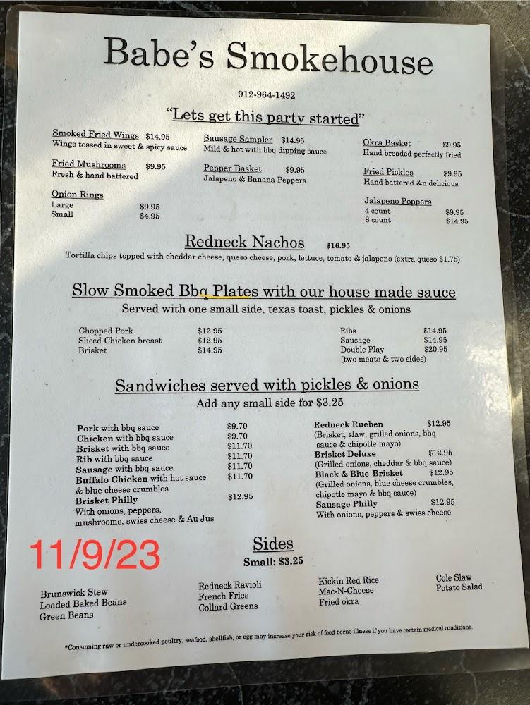 Babe's Smokehouse Menu image 3