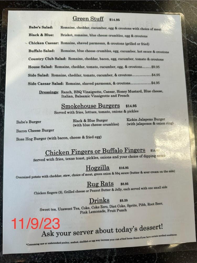 Babe's Smokehouse Menu image 4